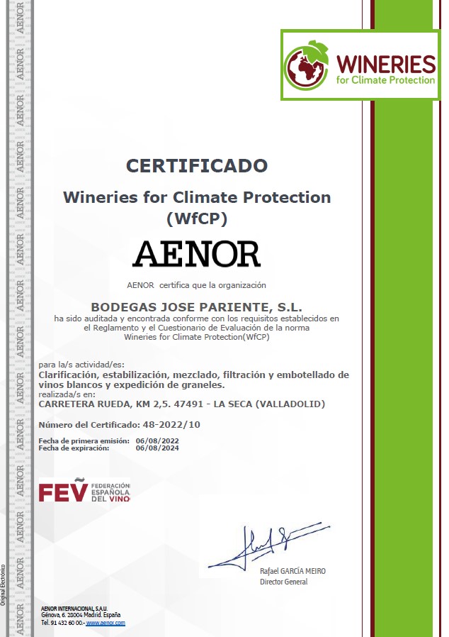Certificado Wineries for Climate Protection